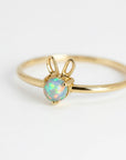 October Birthstone Bunny Ring 14k Gold - Opal or Pink Tourmaline - Melt'm Jewelry