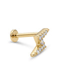Lightning Bolt Flat Back Earring 14k Solid Gold, CZ Lightning Bolt Jewelry (SINGLE or PAIR)