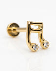 Music Note Flat Back Earrings 14k Solid Gold, Music Lover Stack Earrings