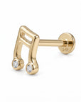 Music Note Flat Back Earrings 14k Solid Gold, Music Lover Stack Earrings