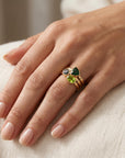 East West Peridot Ring 14k Solid Gold, Oval Bezel Peridot Ring - Melt'm Jewelry