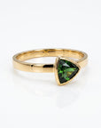 Trillion Green Tourmaline Ring 14k Solid Gold, Bezel Set Tourmaline Ring, October Birthstone Ring, Minimal Gold Ring, Dainty Gemstone Ring - Melt'm Jewelry