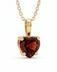 Minimalist Heart Garnet Necklace 14k Solid Gold