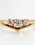 Three Stone Diamond Engagement Ring 14k Gold, Chevron Stacking Bridal Ring, Curved Dainty Wedding Band