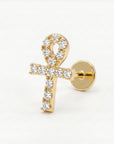 Ankh Flat Back Cartilage Earring 14k Solid Gold