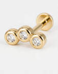 Three Bezel CZ Stone Curve Bar Ear Piercing 14k Solid Gold Flat Back (SINGLE or PAIR) - Melt'm Jewelry
