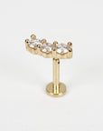 Three Stone Bar Ear Piercing 14k Solid Gold, Flat Back Earrings (SINGLE or PAIR) - Melt'm Jewelry