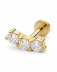 Three Stone Bar Ear Piercing 14k Solid Gold, Flat Back Earrings (SINGLE or PAIR) - Melt'm Jewelry