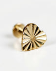 Fluted Heart Flat Back Cartilage Earrings 14k Solid Gold - Melt'm Jewelry