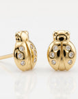 Diamond Lady Bug Stud Earrings in 14k Gold