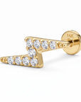 Lightning Bolt Flat Back Earring 14k Solid Gold, CZ Lightning Bolt Jewelry (SINGLE or PAIR)