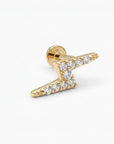 Lightning Bolt Flat Back Earring 14k Solid Gold, CZ Lightning Bolt Jewelry (SINGLE or PAIR)