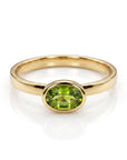 East West Peridot Ring 14k Solid Gold, Oval Bezel Peridot Ring - Melt'm Jewelry