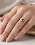 Handcrafted Rose Cut Salt and Pepper Diamond Cluster Ring