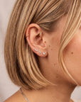 Three Stone Bar Ear Piercing 14k Solid Gold, Flat Back Earrings (SINGLE or PAIR) - Melt'm Jewelry