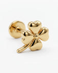 Four Leaf Clover Flat Back Stud 14k Solid Gold, Luck Symbol Stack Earrings - Melt'm Jewelry