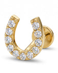 Cz Horseshoe Earring 14k Solid Gold, Internally Threaded Flat Back Cartilage Earring - Melt'm Jewelry