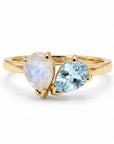 Toi et Moi Ring 14k Gold, Moonstone & Aquamarine Engagement Ring, You and Me Ring - Melt'm Jewelry