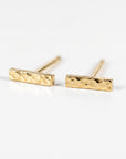 14k Solid Gold Hammered Bar Stud Earrings (SINGLE OR PAIR)