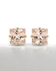 Princess Cut Morganite Stud Earrings 6mm in 14K Solid Gold | Square Pink Gemstone Earrings | Minimalist 4 Prong Studs