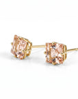 Princess Cut Morganite Stud Earrings 6mm in 14K Solid Gold | Square Pink Gemstone Earrings | Minimalist 4 Prong Studs