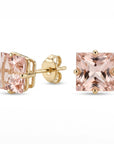 Princess Cut Morganite Stud Earrings 6mm in 14K Solid Gold | Square Pink Gemstone Earrings | Minimalist 4 Prong Studs