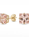 Princess Cut Morganite Stud Earrings 6mm in 14K Solid Gold | Square Pink Gemstone Earrings | Minimalist 4 Prong Studs - Melt'm Jewelry