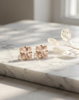 Princess Cut Morganite Stud Earrings 6mm in 14K Solid Gold | Square Pink Gemstone Earrings | Minimalist 4 Prong Studs