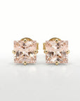 Princess Cut Morganite Stud Earrings 6mm in 14K Solid Gold | Square Pink Gemstone Earrings | Minimalist 4 Prong Studs