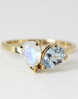 Toi et Moi Ring 14k Gold, Moonstone & Aquamarine Engagement Ring, You and Me Ring - Melt'm Jewelry