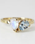 Toi et Moi Ring 14k Gold, Moonstone & Aquamarine Engagement Ring, You and Me Ring