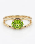14k Gold Peridot Ring, Oval Engagement Ring, Double Band Ring - Melt'm Jewelry