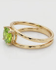14k Gold Peridot Ring, Oval Engagement Ring, Double Band Ring - Melt'm Jewelry