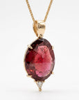 Pink Tourmaline Necklace 14k Gold, Rose Cut Tourmaline and Triangle Diamond Pendant - Melt'm Jewelry