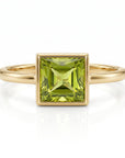 Princess Cut (Square) Peridot Ring 14k White Gold Bezel Setting - Melt'm Jewelry