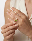 Princess Cut (Square) Peridot Ring 14k White Gold Bezel Setting - Melt'm Jewelry