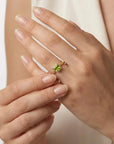 Princess Cut (Square) Peridot Ring 14k White Gold Bezel Setting - Melt'm Jewelry