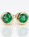 14k Gold Bezel Set Emerald Stud Earrings