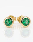 14k Gold Bezel Set Emerald Stud Earrings - Melt'm Jewelry