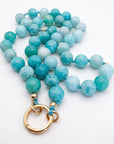 Amazonite Charm Holder Necklace, 16 Inch Hand Knotted Silk Choker, Gold Filled Turquoise Blue Gemstone Bead Necklace with Removable Charms