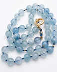 Aquamarine Charm Holder Necklace, 16 Inch Silk Thread Hand Knotted Gemstone Choker, Gold Filled Beaded Necklace with Removable Charms