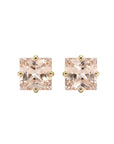 Princess Cut Morganite Stud Earrings 6mm in 14K Solid Gold | Square Pink Gemstone Earrings | Minimalist 4 Prong Studs