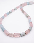 Natural Morganite Tube Necklace, 10x6mm Hand Knotted on Silk, Gold Filled Paperclip Chain, Adjustable Pastel Gemstone Necklace