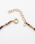 Multi Color Tourmaline Beaded Necklace, Hand Knotted Dark Pink Silk Strand, Gold Filled Clasp and Extender, Colorful Summer Necklace