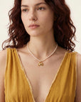 Freshwater Pearl Necklace on Turquoise Silk, Gold Filled Crab Charm, Summer Layering Necklace, 18 Inch with Heart Extender