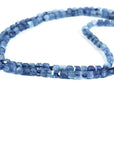 Cube Aquamarine Necklace, 3mm Micro Faceted Beads on Navy Silk, Hand Knotted 18 Inch Strand with Gold Filled Extender, Optional Opal Charm - Melt'm Jewelry