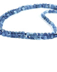 Cube Aquamarine Necklace, 3mm Micro Faceted Beads on Navy Silk