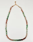 Strawberry Quartz Necklace, Pink Green Ombre Gemstone Beaded Choker, Hand Knotted Silk Gold Filled Necklace, Crystal Gift for Her