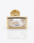 CZ Diamond Bezel Baguette Earrings 14k Solid Gold, Flat Back Internally Threaded Earrings (SINGLE) - Melt'm Jewelry