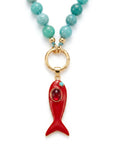 Amazonite Charm Holder Necklace, 16 Inch Hand Knotted Silk Choker, Gold Filled Turquoise Blue Gemstone Bead Necklace with Removable Charms